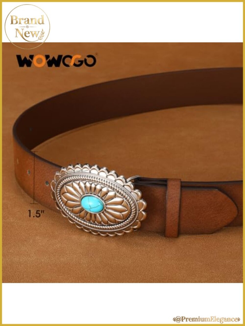 Women Western Cowgirl Belt Country Concho Vintage PU Leather Turquoise Buckle - Picture 2 of 6